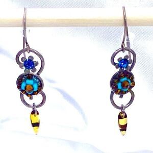 ACT# Sterling 925 Silver Multi colored 1 1/2” Vintage Dangles